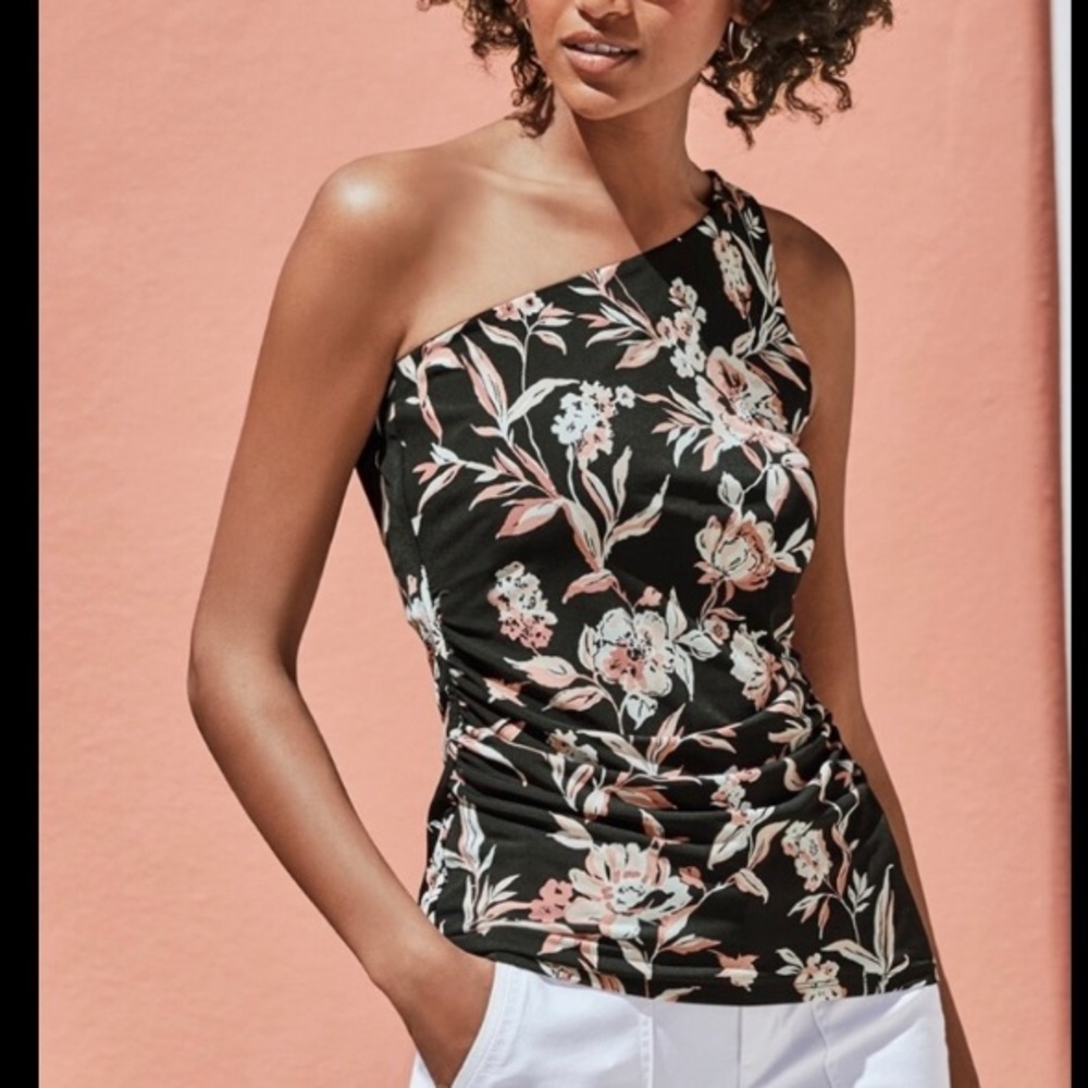 White House Black Market floral one shoulder sleeveless top size XS